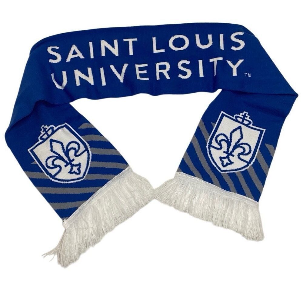 Saint Louis University Fringe Scarf Blue White Double Sided 60”x7.5”